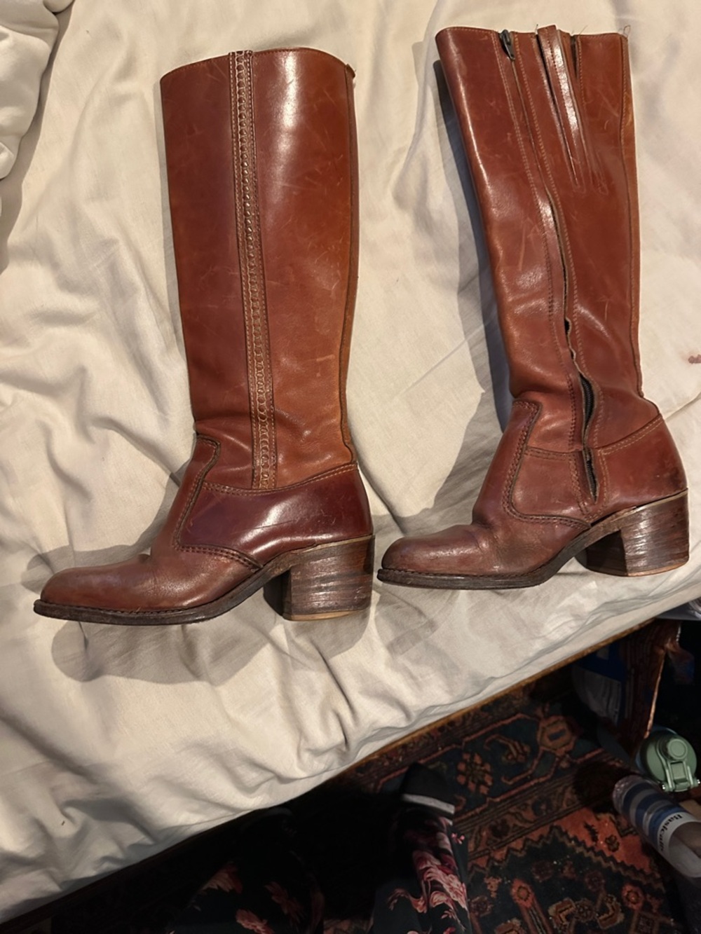 Women's Brown Leather Mid-Calf Heeled Boots